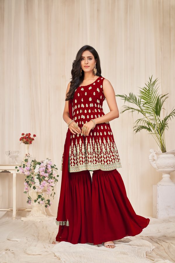 Embroidery Georgette Maroon Sharara