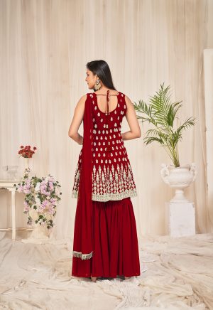 Embroidery Georgette Maroon Sharara