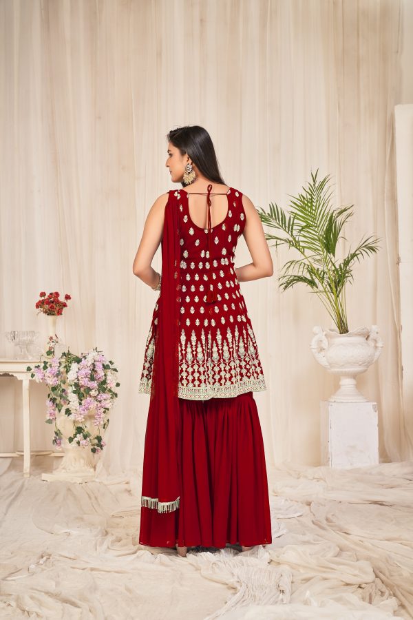 Embroidery Georgette Maroon Sharara