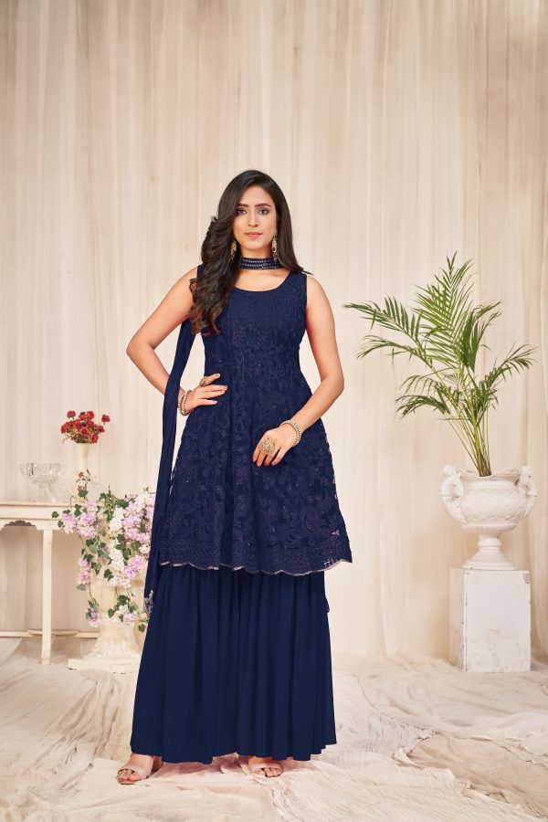 Blue Georgette Sharara Suit