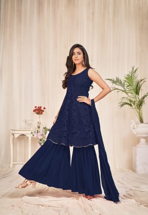 Blue Georgette Sharara Suit