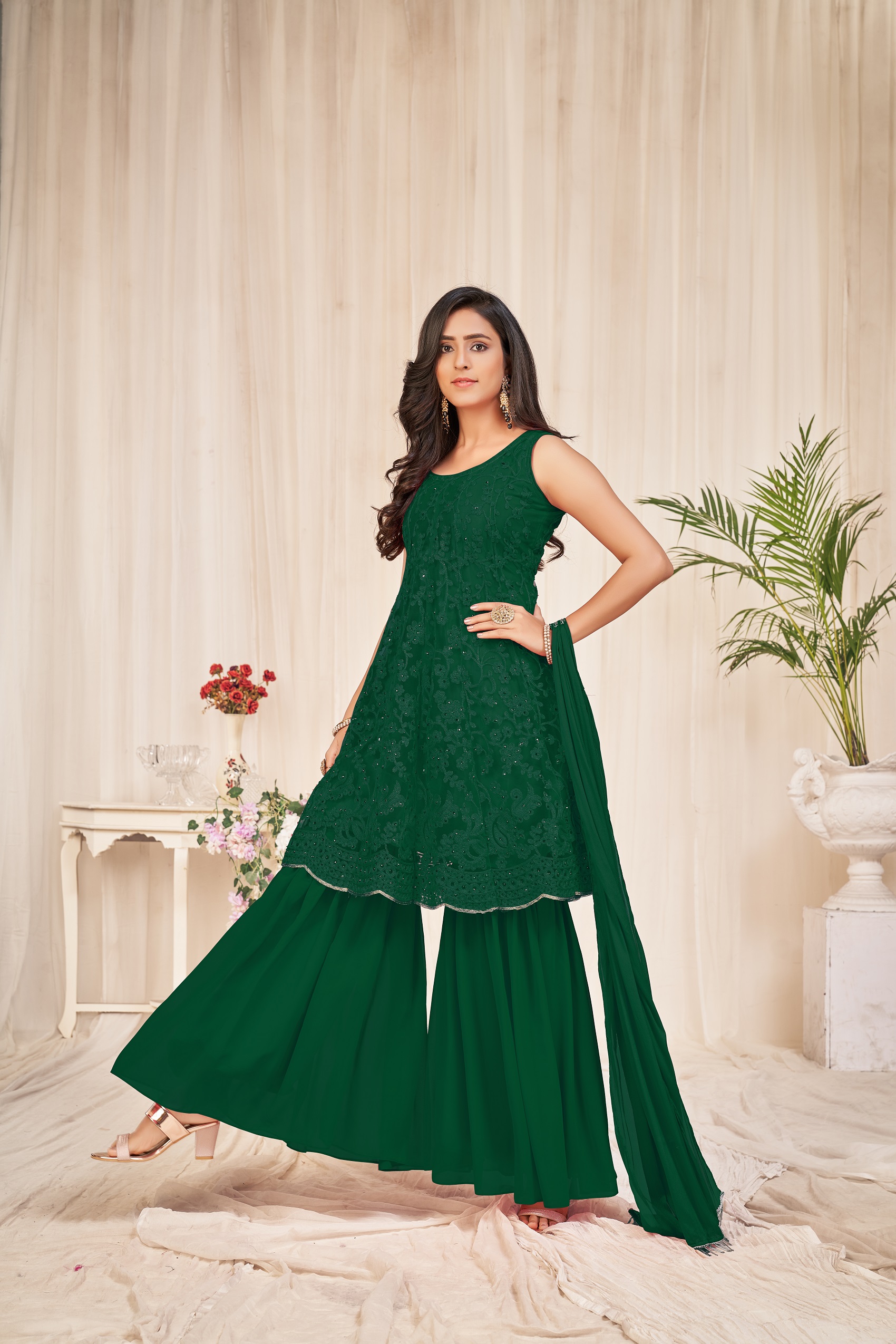 Green Georgette Sharara Suit