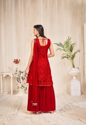 Red Georgette Sharara Suit