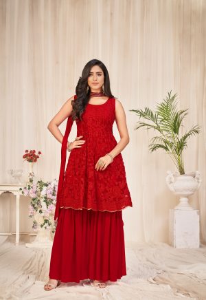 Red Georgette Sharara Suit