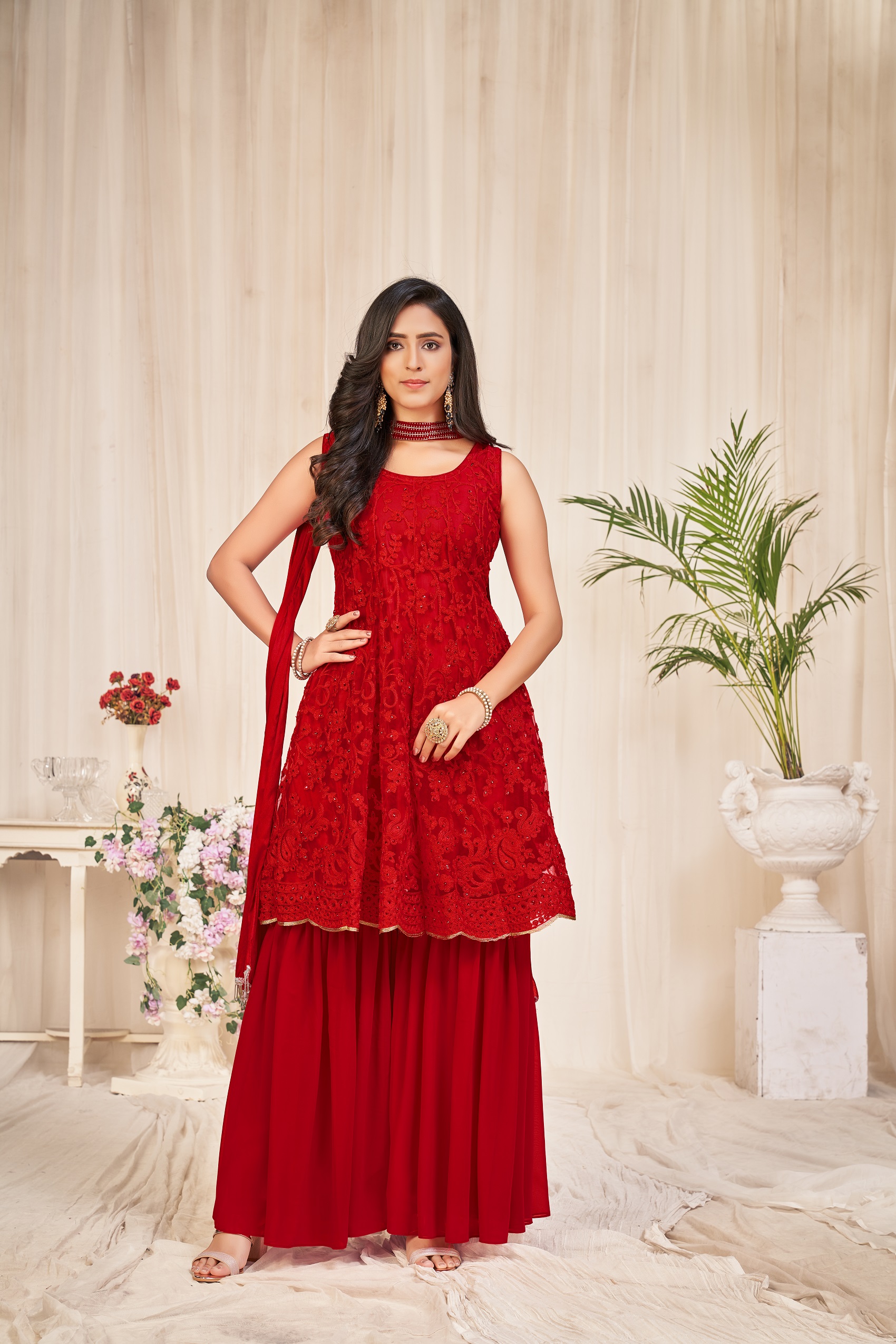 Red Georgette Sharara Suit