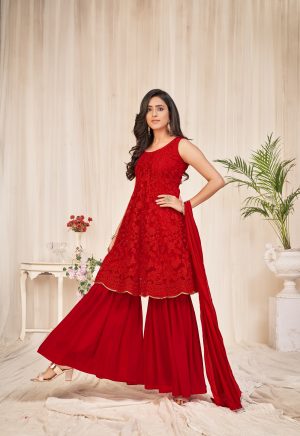 Red Georgette Sharara Suit