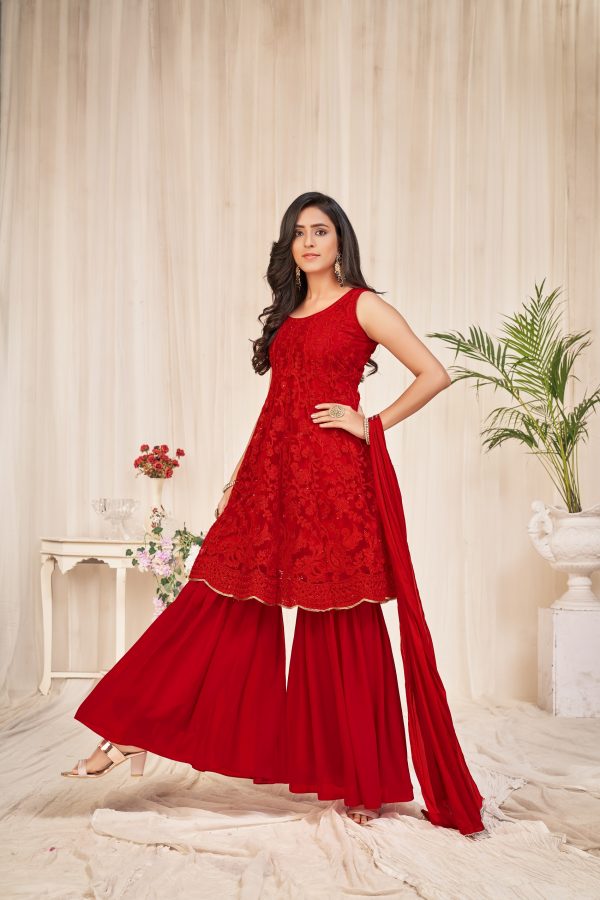 Red Georgette Sharara Suit