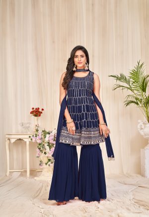 Sequenced Blue Sharara Suit