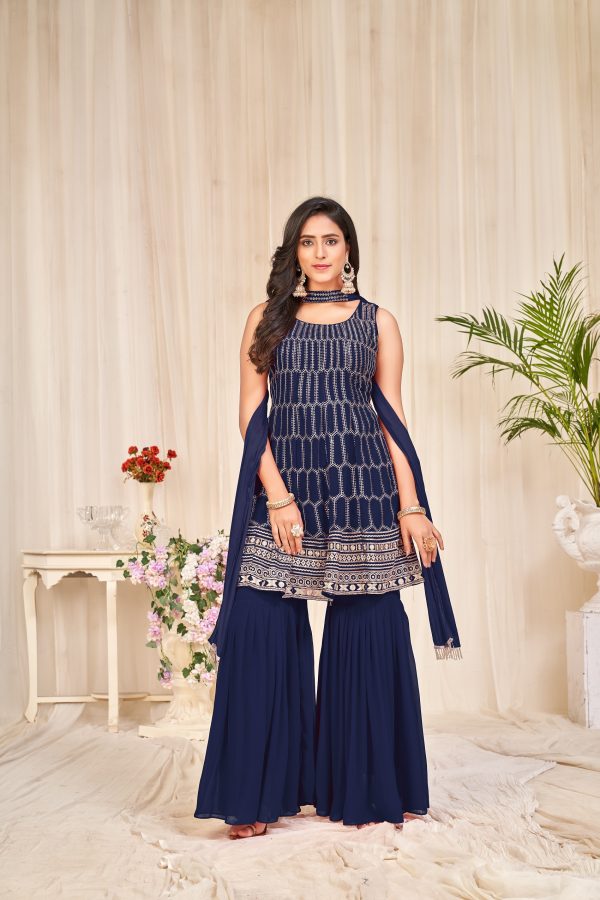 Sequenced Blue Sharara Suit