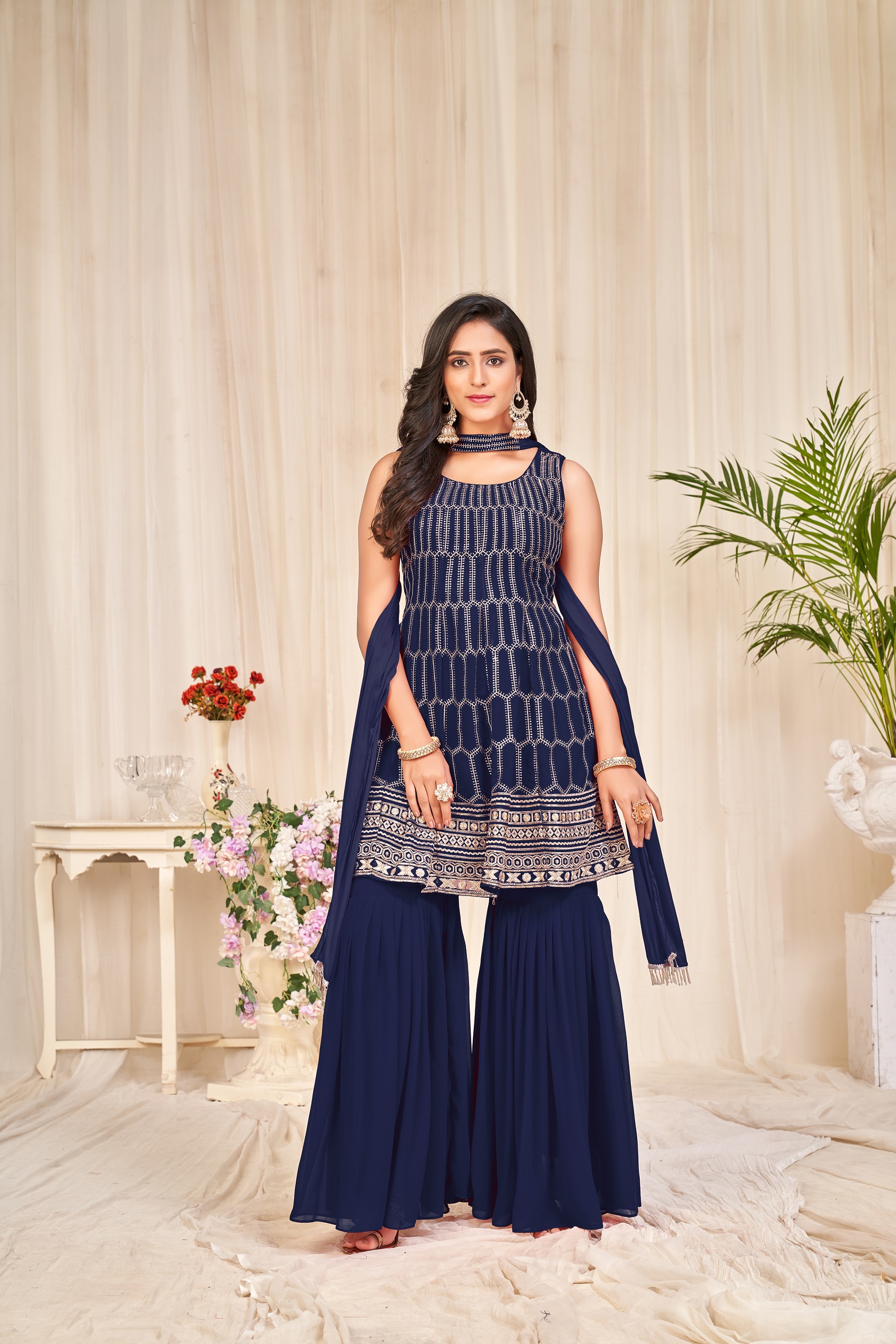 Sequenced Blue Sharara Suit