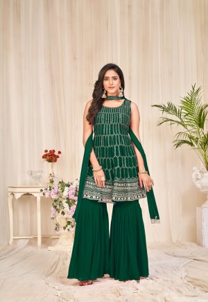 Sequenced Green Sharara Suit