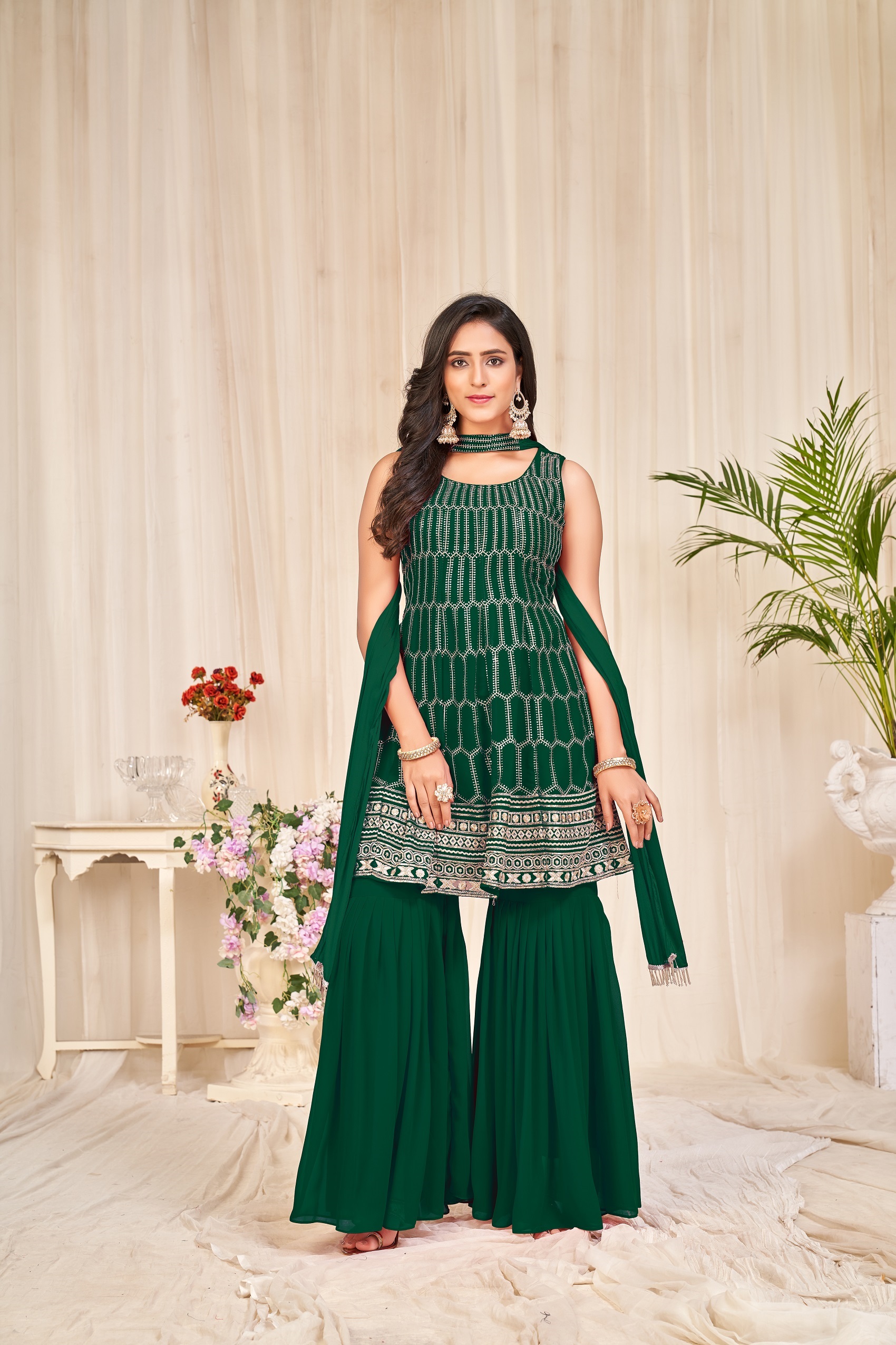 Sequenced Green Sharara Suit