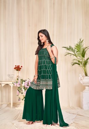 Sequenced Green Sharara Suit