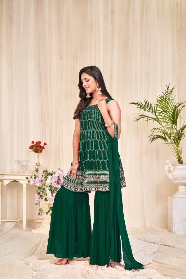 Sequenced Green Sharara Suit