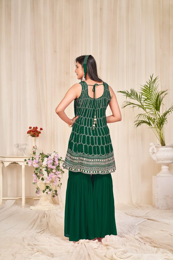 Sequenced Green Sharara Suit