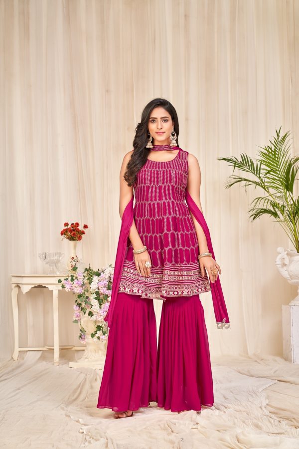 Sequenced Pink Sharara Suit