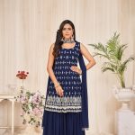 Georgette Blue Embroidered Sharara