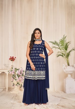 Georgette Blue Embroidered Sharara