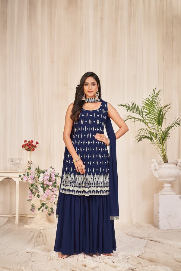 Georgette Blue Embroidered Sharara