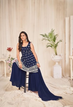 Georgette Blue Embroidered Sharara