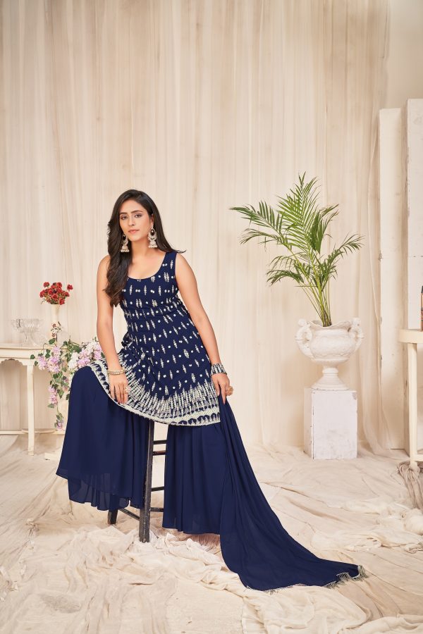 Georgette Blue Embroidered Sharara