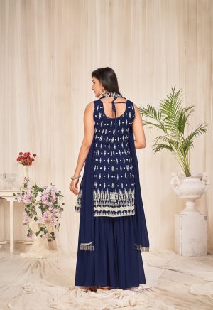 Georgette Blue Embroidered Sharara