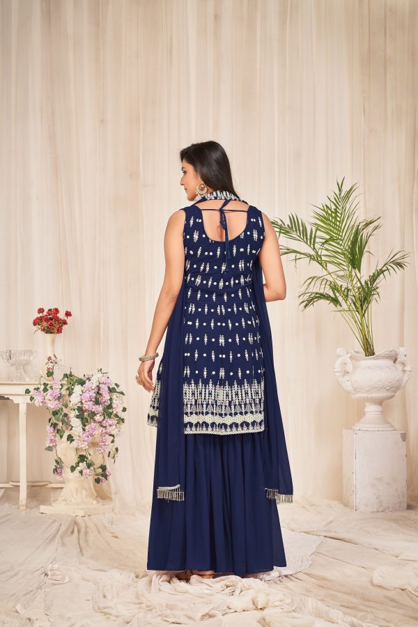 Georgette Blue Embroidered Sharara