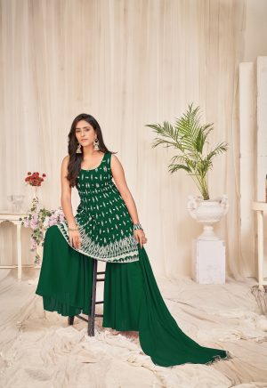 Georgette Green Embroidered Sharara