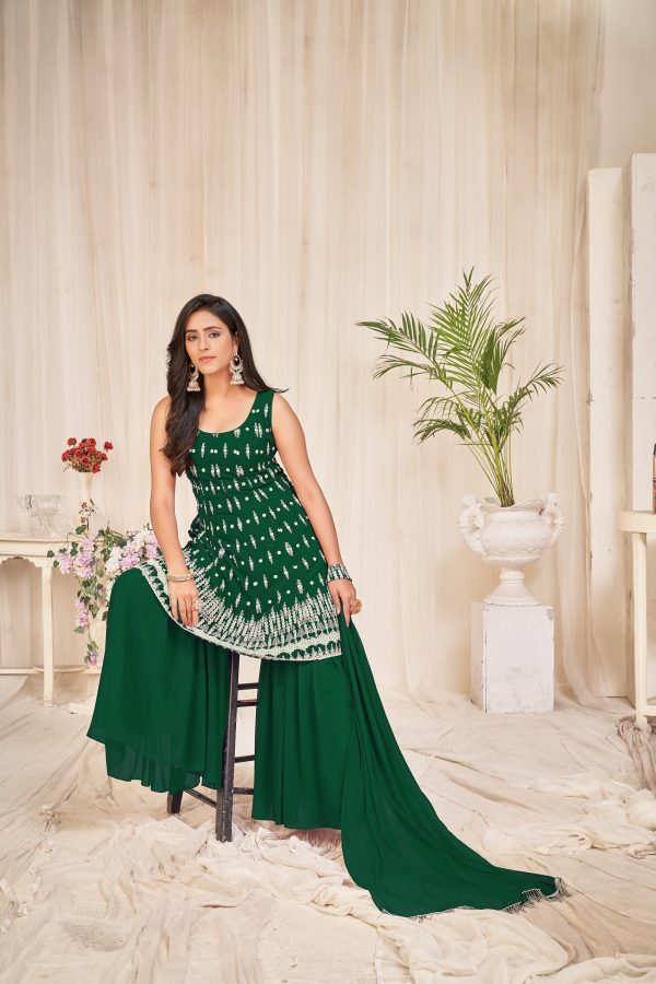 Georgette Green Embroidered Sharara