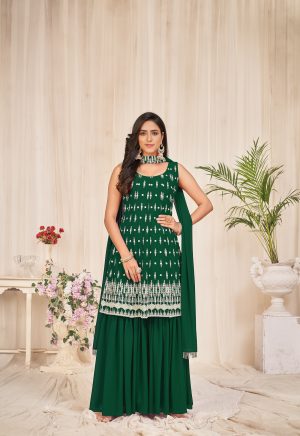 Georgette Green Embroidered Sharara