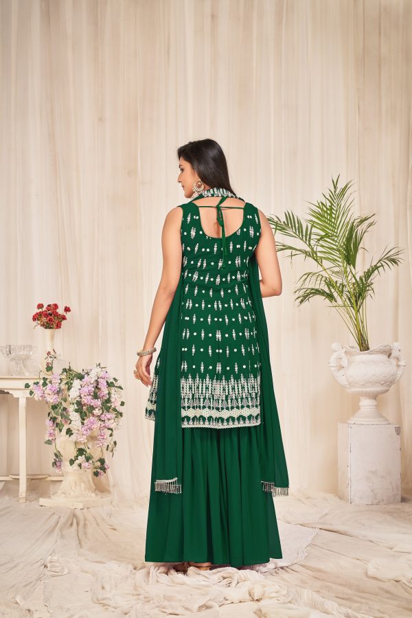 Georgette Green Embroidered Sharara