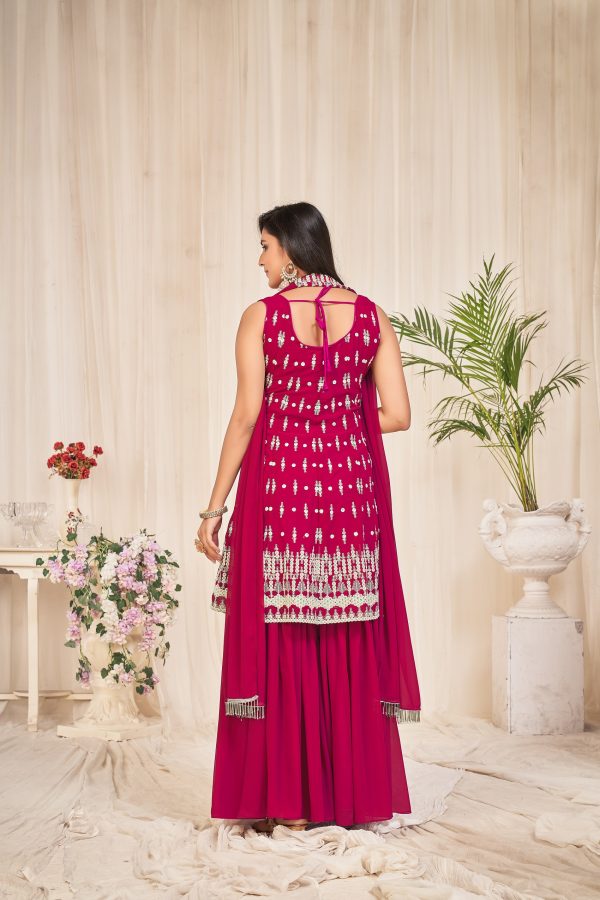 Georgette Pink Embroidered Sharara