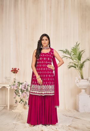 Georgette Pink Embroidered Sharara