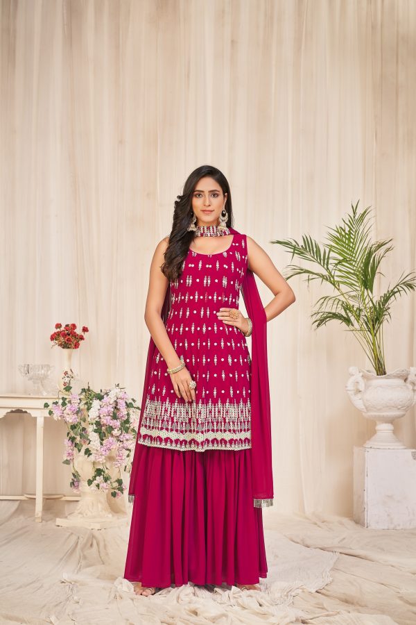 Georgette Pink Embroidered Sharara