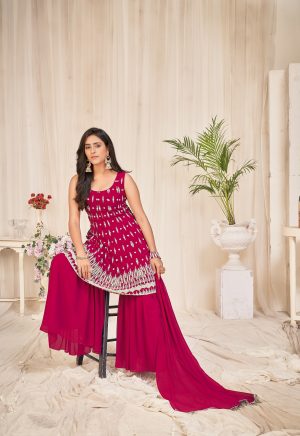 Georgette Pink Embroidered Sharara