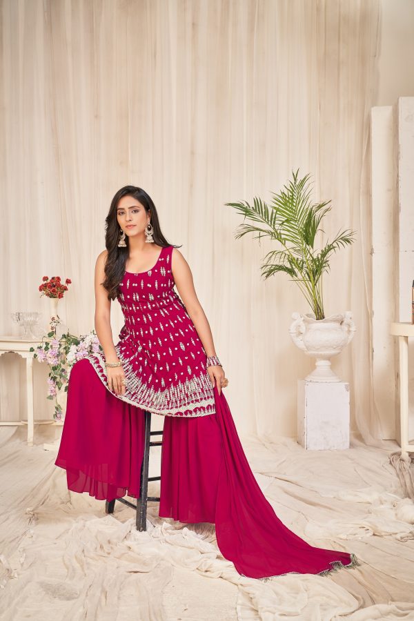 Georgette Pink Embroidered Sharara