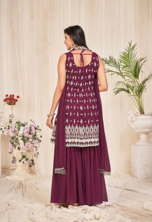 Purple Embroidered Sharara