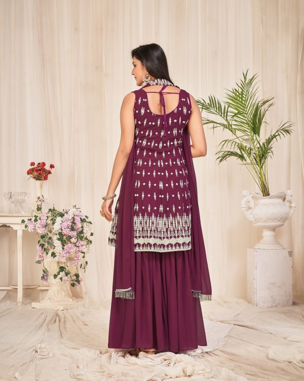 Purple Embroidered Sharara