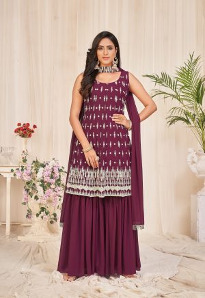 Purple Embroidered Sharara