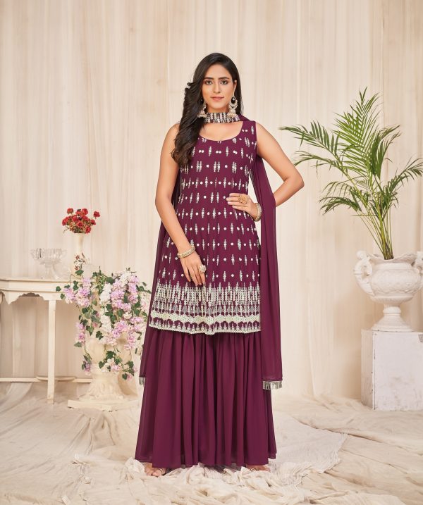 Purple Embroidered Sharara