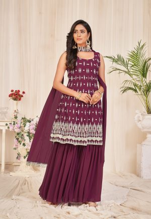 Purple Embroidered Sharara