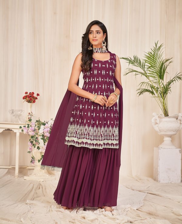 Purple Embroidered Sharara