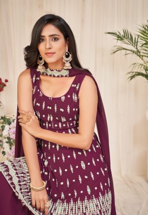 Purple Embroidered Sharara