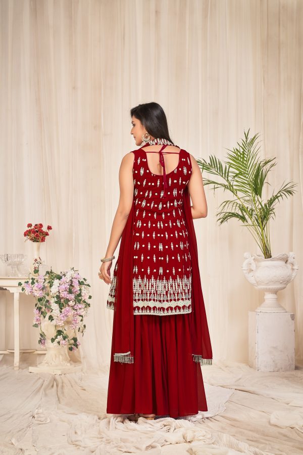 Georgette Maroon Embroidered Sharara