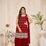 Georgette Maroon Embroidered Sharara