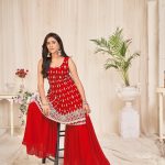 Georgette Red Embroidered Sharara