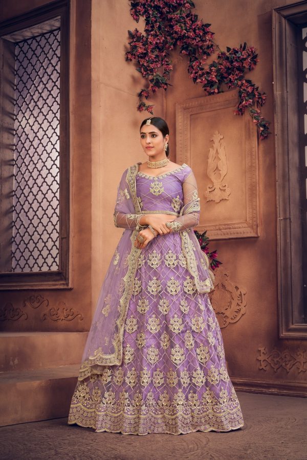 Purple Net Embellished Lehenga