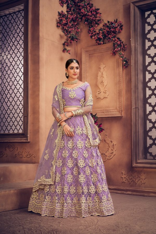 Purple Net Embellished Lehenga