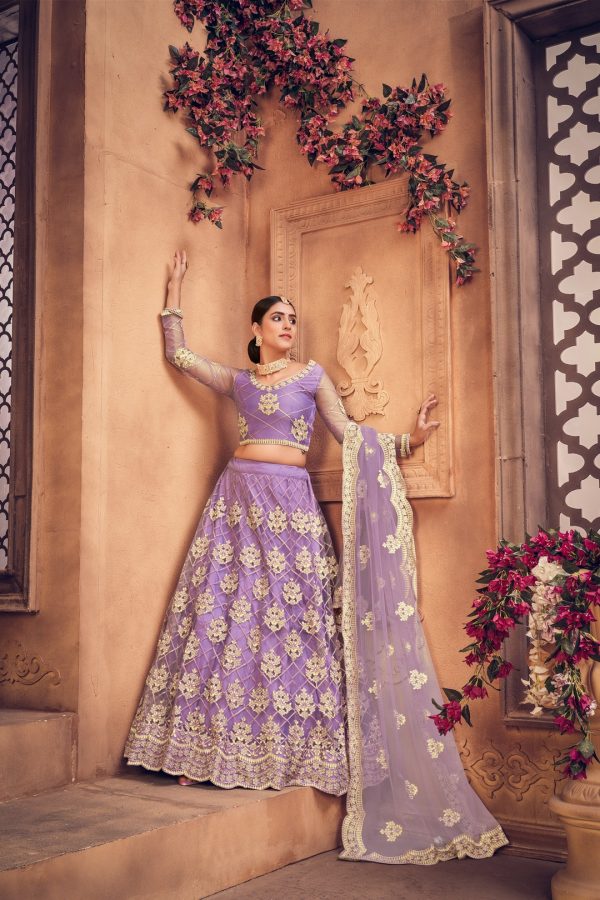 Purple Net Embellished Lehenga