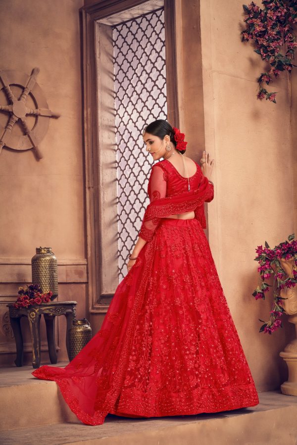 Red Pearl Work Lehenga